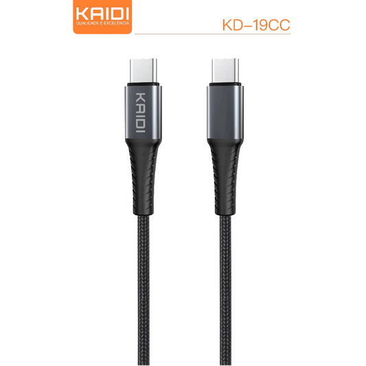 KAIDI KD-19CC Cabo Tecido de Dados e Carregamento Turbo Tipo-C para Tipo-C 60W 1 metro