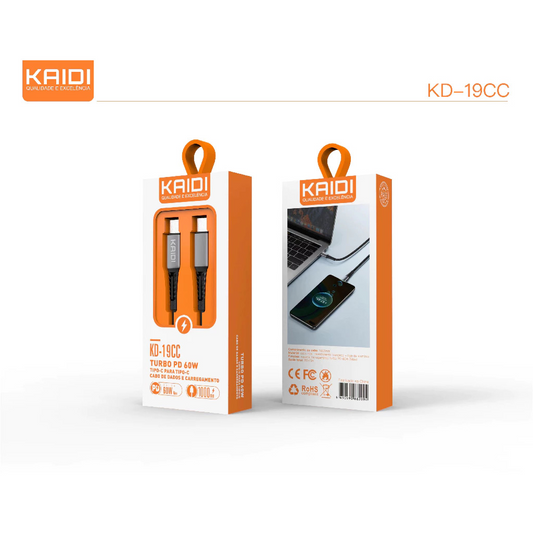 KAIDI KD-19CC Cabo Tecido de Dados e Carregamento Turbo Tipo-C para Tipo-C 60W 1 metro